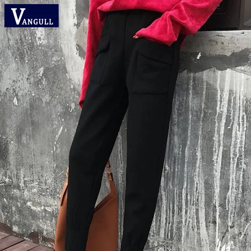 Vangull повседневные женские штаны зимние плотные шерстяные шаровары новые осенние плиссированные однотонные свободные брюки длиной до щиколотки с высокой талией