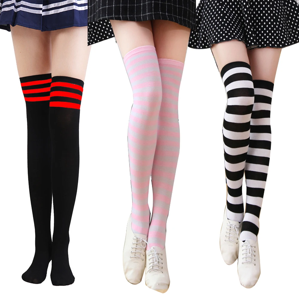 

Sexy Women Socks Thigh High Socks Cotton Over Knee Socks High Student Stocking Long Socks Rainbow Harajuku Stripe Stocking