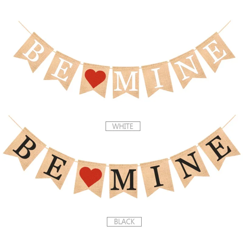 2 метра День Святого Валентина BE Mine буквы Винтаж мешковины Флаг Баннер Висячие украшения для предложения свадьбы Decorative1