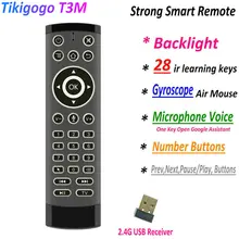 Retroiluminación T3M 2,4G Gyro Air Mouse 28 IR, aprendizaje, búsqueda por voz de Google para caja de Smart TV de Android PK G30s G20S Pro, mando a distancia