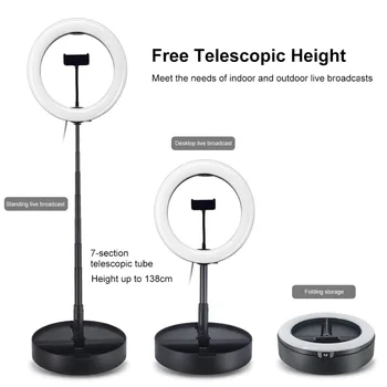 

26cm 10.2'' Foldable LED Selfie Phone Ring Light&Light Stand&Phone Clip Holder for Makeup Youtube VK TikTok Live Show Broadcast