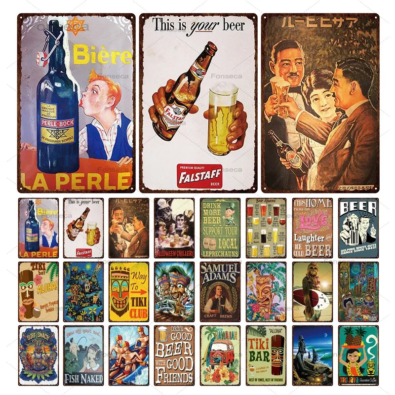 Tiki Bar Beer Metal Sign Wine Whisky Rum Placca Retro Bar Pub Club Botola Decorazione Della Parete Piastra Di Ferro Art Poster 20*30Cm