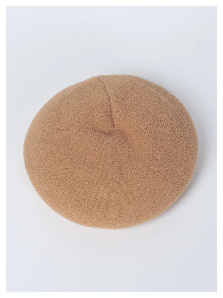 Berets Double-faced Woolen Goods Knit Beret Warm wool Women Autumn Winter Solid Color Versatile Painter Cap Wild