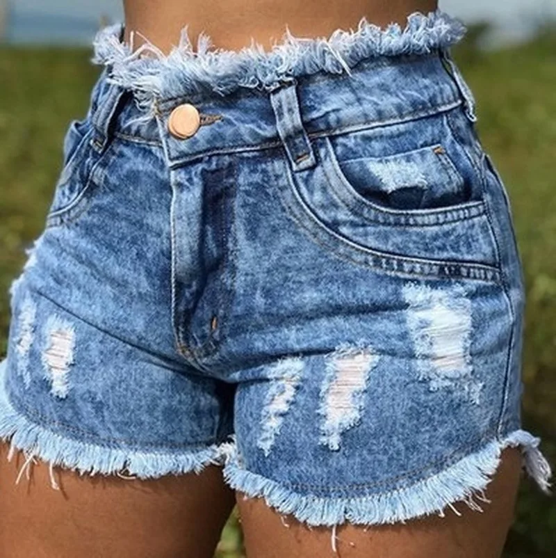 LOSSKY, повседневные летние джинсовые женские шорты, ковбойские, с высокой талией, с кисточками, на меховой подкладке, с вырезами, размера плюс, сексуальные короткие джинсы-85