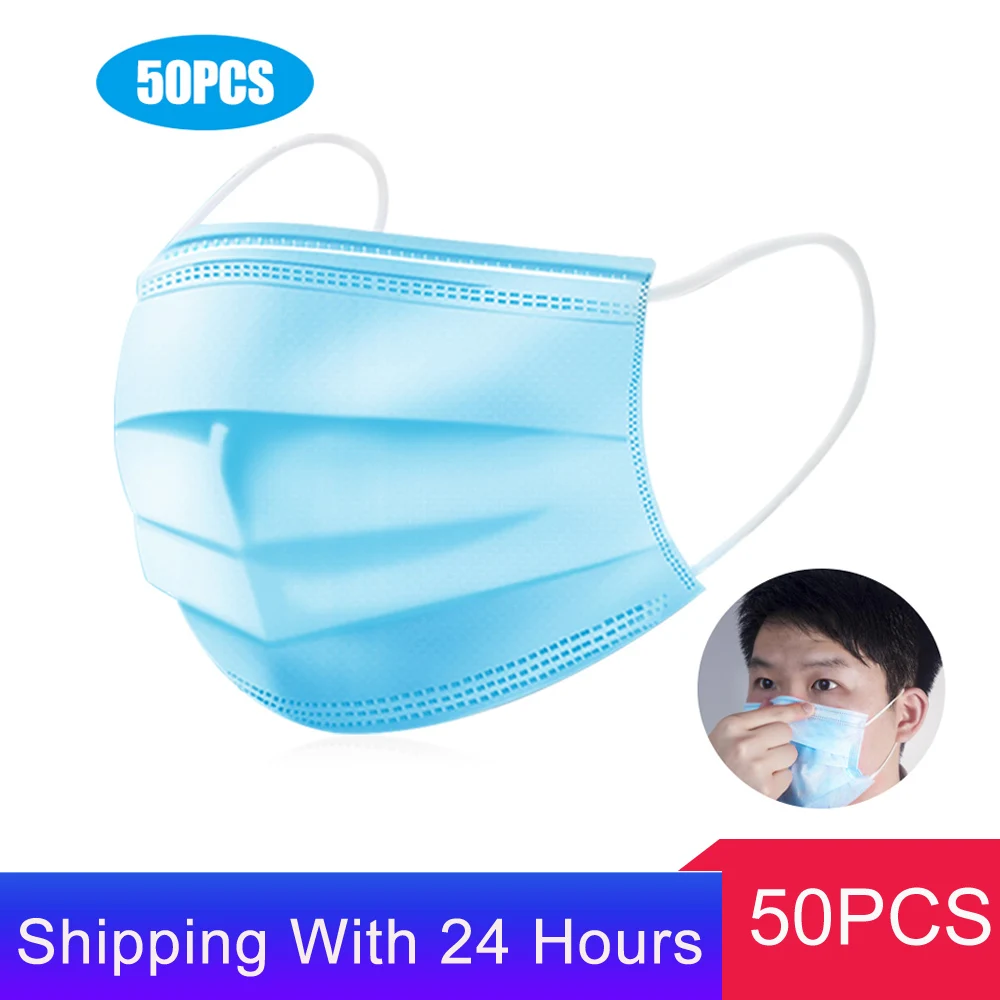 

50PCS 3 Layers Disposable Face Mask Mouth-muffle Mask Face Mask Men Women Anti-fog Anti-virus Breathable Mask Disposable Masks