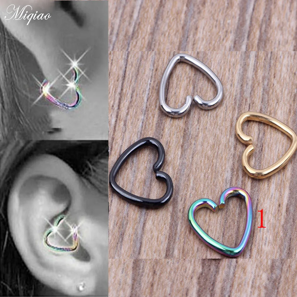 

Miqiao Hot 8 Pcs Mixed Color Septum Heart-shaped Nose Ring Earrings Ear Bone Nails Body Piercing Jewelry for Gift