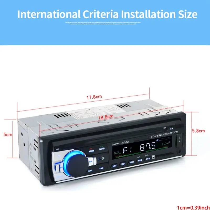 12 в 1 Din JSD-520 автомобиль радио USB TF MP3 WMA плеер с радиоприемник автомобиля