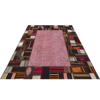 

Patchwork Carpet Pink Area Rug, Decorative Patchwork Carpet Overdyed Rug hhp109