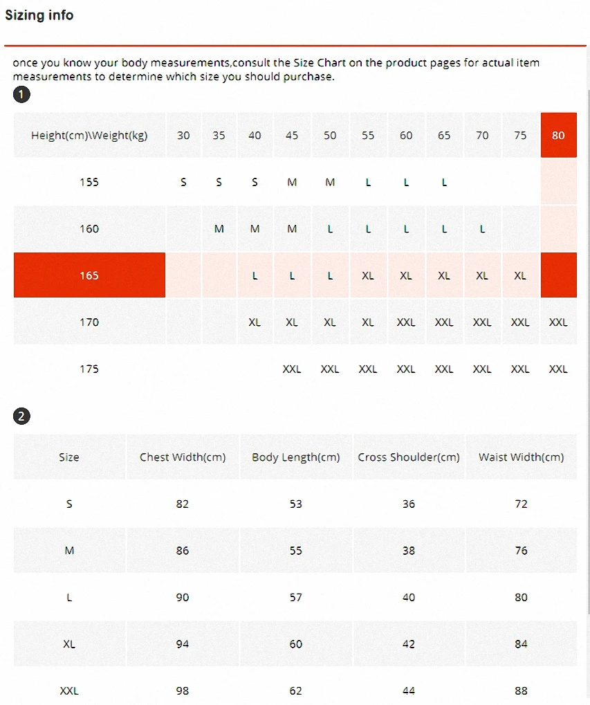Sizing Chart
