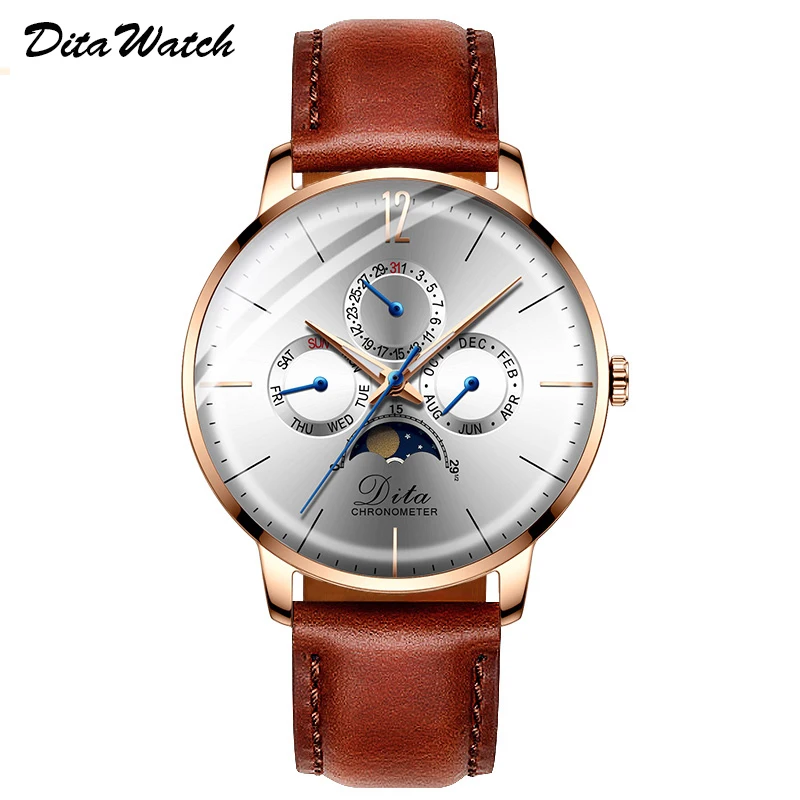 

Mens Watches Top Brand Luxury Quartz Watch Men Fashion Waterproof Complete Calendar Moon Phase Week Men Wristwatch New 2019 DITA
