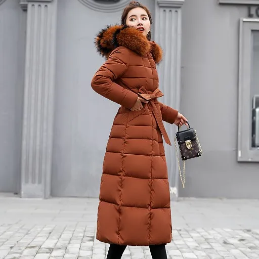 Caramel X-long parkas Женская куртка зимнее теплое пальто женский меховой воротник с капюшоном на хлопковой подкладке жилеты Макси женское элегантное пальто DS50956 - Цвет: Caramel
