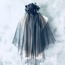 Двойной слой галстук-бабочка с цветочным узором свадебная вуаль черный тюль сетка шляпа ведьмы для Хэллоуина Черный тюль сетка шляпа ведьмы