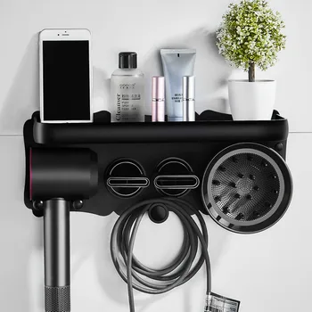 

Black Hairdryer Holder Bathroom Shelves Wall Mount Storgae Rack Bathroom Shelf for Supersonic Hair dryer Holder Silvery WF106