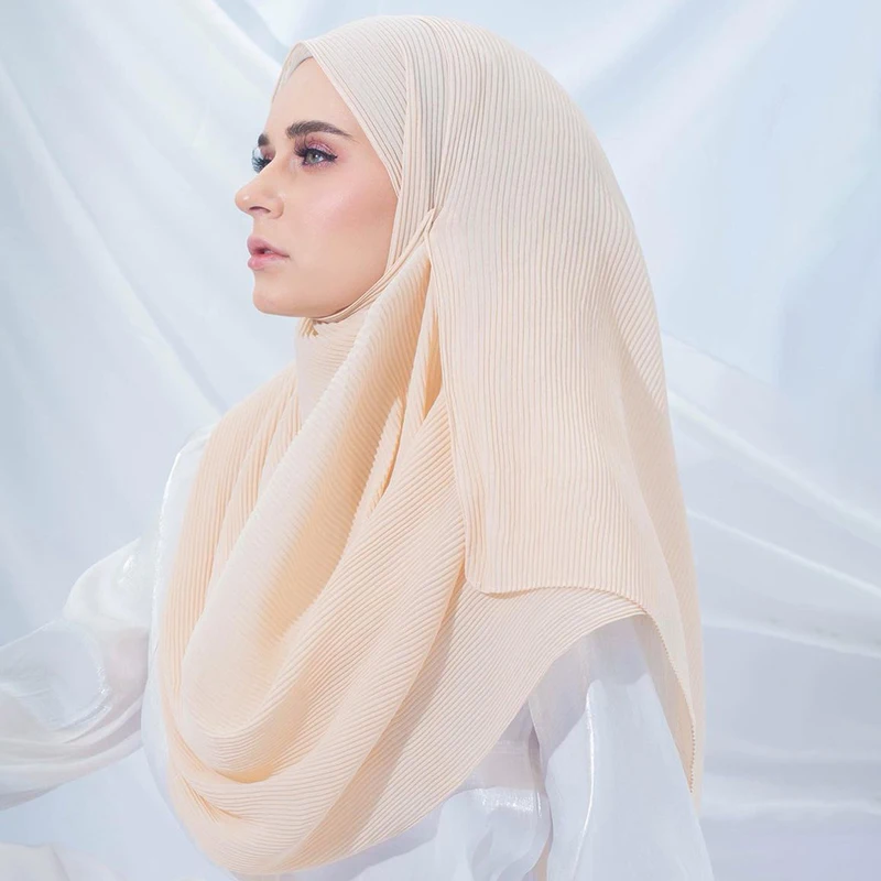 

Plain Pleated Chiffon Hijab Scarf Women Crinkle Shawls High Quality Muslim Wraps Wrinkle Tudung Malaysia Solid Hijabs 180*45cm