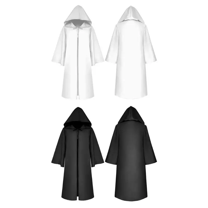 Для взрослых детей средневековый Хэллоуин плащ сплошной цвет с длинными расклешенными рукавами с капюшоном халат Маскарад косплей костюм Рыцарь Готическая накидка
