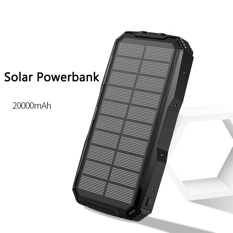 20000mAh Solar Power Bank For iPhone 12 Xiaomi Huawei Samsung Powerbank Portable Solar Panel Charger External Battery Power Bank external battery Power Bank