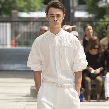 

Spring and Autumn Show models loose tide men's pants overall jumpsuit wide leg hair stylist trousers jacket Summer thin linen