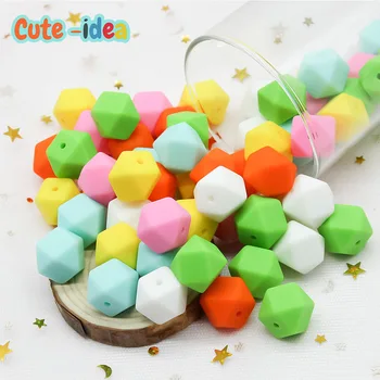 

Cute-idea 200pcs 17mm Hexagon Silicone Beads Baby Teether Eco-friendly BPA Free Baby Teething Pacifier Chain Beads Baby Product