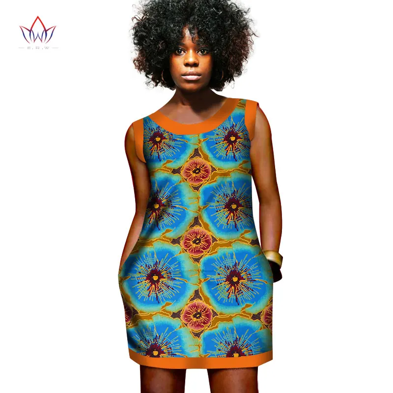 Летний Африканский Воск платья для женщин мини-платье жилет печатных Дашики Платья для женщин в африканском стиле Одежда с рисунком в африканском стиле Базен платье WY452 - Цвет: 19