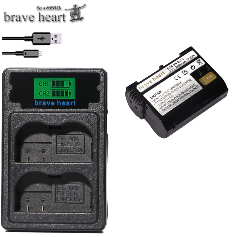 2 шт. EN-EL15 RU EL15 ENEL15 EL15A цифровой Камера Батарея+ ЖК-дисплей USB Dual Зарядное устройство для Nikon D810 D7000 d750 V1 D610 D600E D800E - Цвет: charger and 1battery