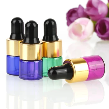 

10pcs/1ml Loading Essential Oil Bottle Black Cover Black Silicone Head Dropper Glass Bottle Perfume Glass Container Lightweight
