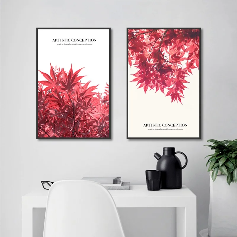 

Red Maple Leaf And Autumn Poster Print Canvas Painting Picture Aisle Home Wall Art Graffiti Bedroom Modern Decoration Custom