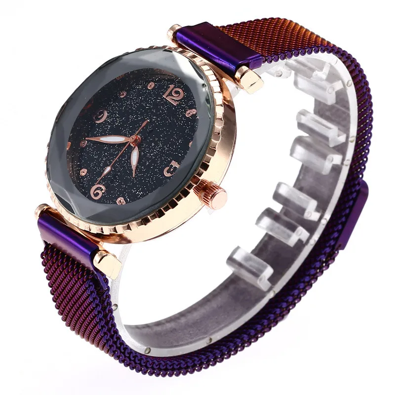 1 шт., новые модные женские часы, звездное небо, магнитные часы с пряжкой, модные повседневные женские наручные часы, римская цифра, простой браслет