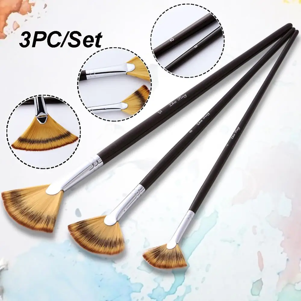 

3pc/set High Quality Nylon Hair Fan Brush Pen Wooden Handle Acrylic Water Oil Painting Artist Brush Oil Painting Drawing Crafts