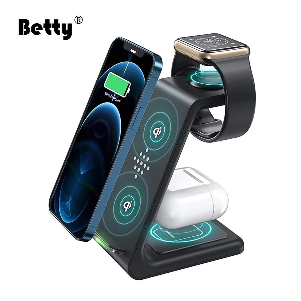 Betty Qi 3 in 1 Wireles Chargeing Station For phone holder Apple Samsung Watch Airpods Pro iWatch induction Wireless chargers