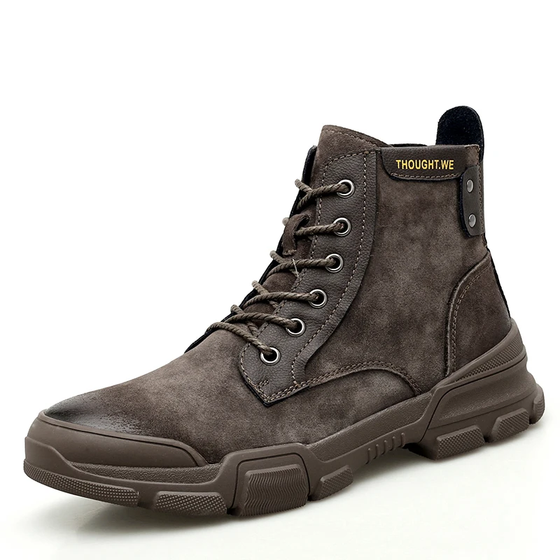 Мужская обувь; Новинка; ботильоны Martens из натуральной кожи на молнии; мужская повседневная обувь в байкерском стиле; теплые зимние мужские ботинки; Рабочая безопасная обувь