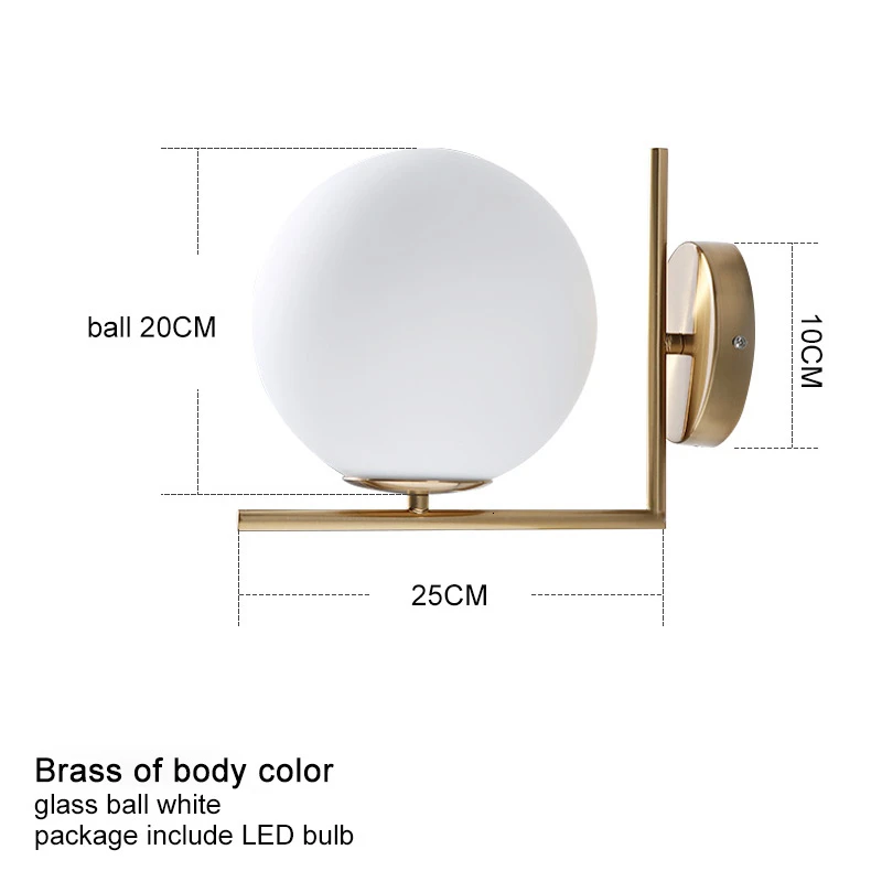Современная, в виде стекляного шара светодиодный настенный светильник для домашнего декора прикроватные лампы для чтения спальни лестничные светильники ресторан освещение блеск - Цвет абажура: brass