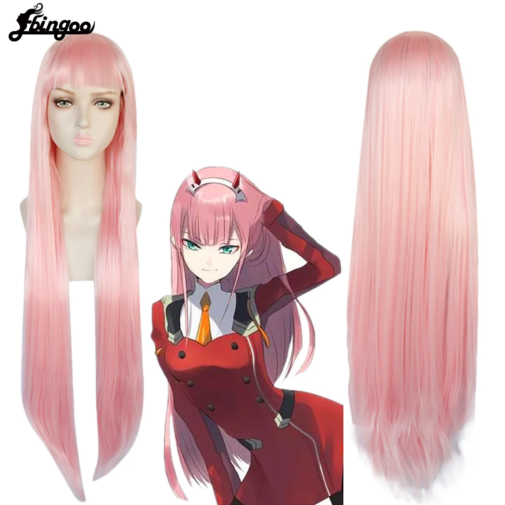 Ebingoo DARLING in the FRANXX 02 Cosplay Wigs Zero Two Wigs Long Pink Synthetic Hair Perucas Cosplay Wig for Halloween Party