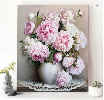 Bouquet Peony Flowers Still Life Canvas Picture Acrylic Oil DIY Paint by Numbers