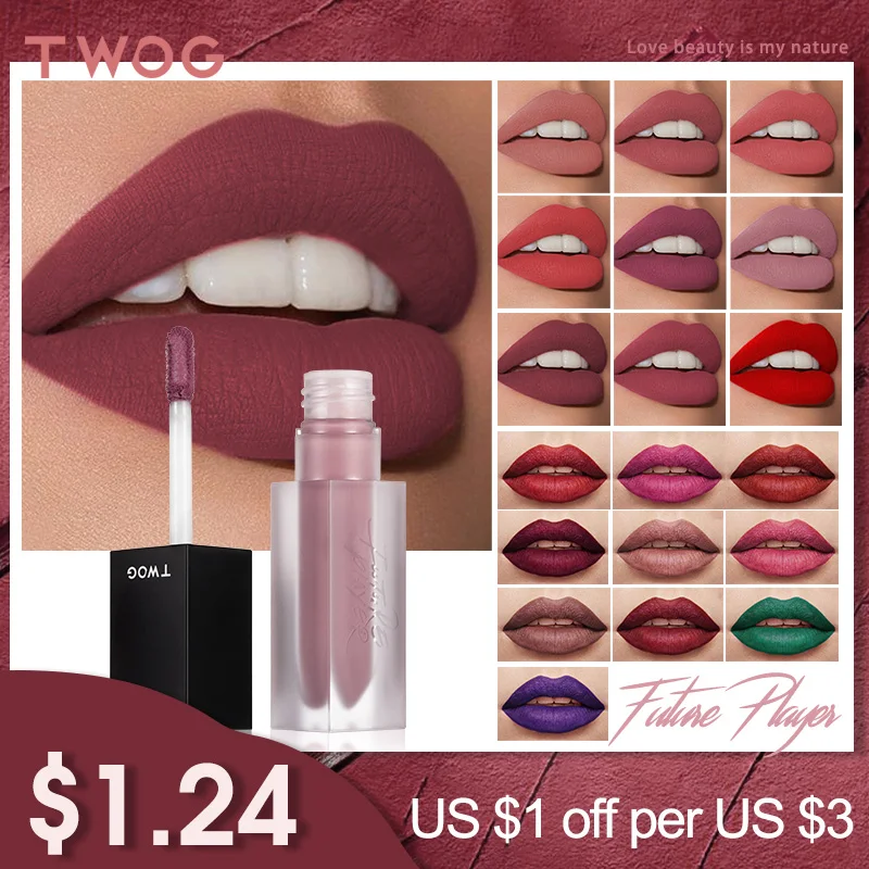 

TWOG Matte Lip Gloss Tint Long Lasting Waterproof Professional Makeup Nutritious Lipstick Gloss Pigment Cosmetics
