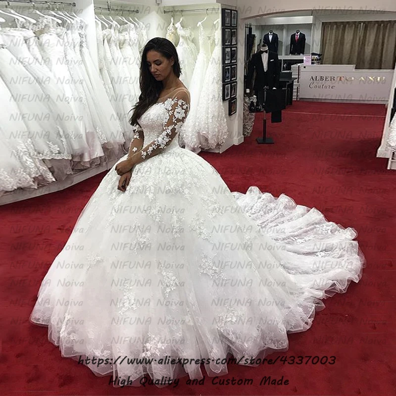 Vestido de Novia/ Пышное кружевное свадебное платье принцессы в африканском стиле с длинными рукавами, винтажное бальное платье для невесты, платье для невесты