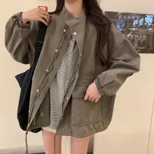 

2021 Fall Women Solid Zipper Berif Jackets High Street Coats Female New Loose Harajuku Ins Style Oversize All-match Trench Coat