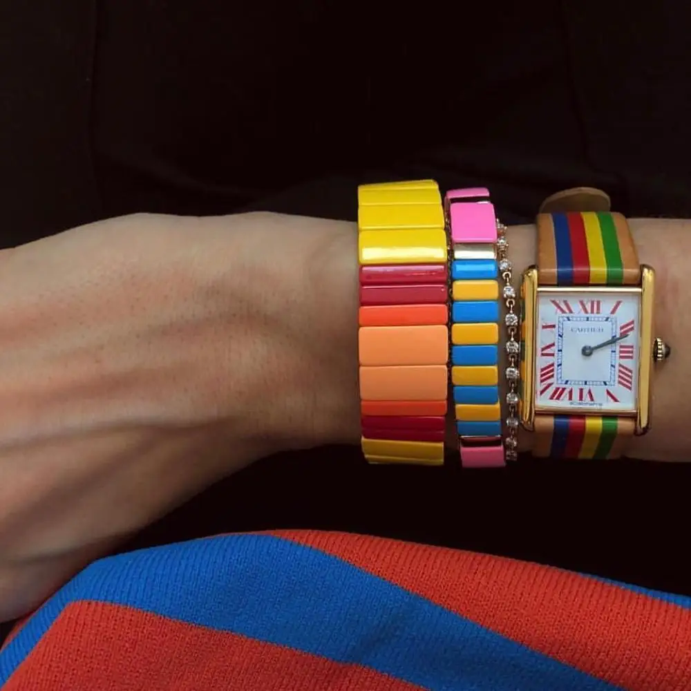 

Bracelets Enamel Tila Beads Bracelets Stretch Bohemian Strand Rainbow Bracelet for Lady Women & Men Bracelet
