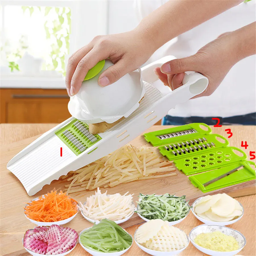 Sendowtek Cortador de Verduras y Frutas Picadora de Verduras Multi  Rebanador de Verduras Manual Mandolina Cortador de Alimentos Multifuncional  Vegetable Slicer Cutter con 2 Cuchillas para Cortar en Cubitos, 3  Rebanadoras y