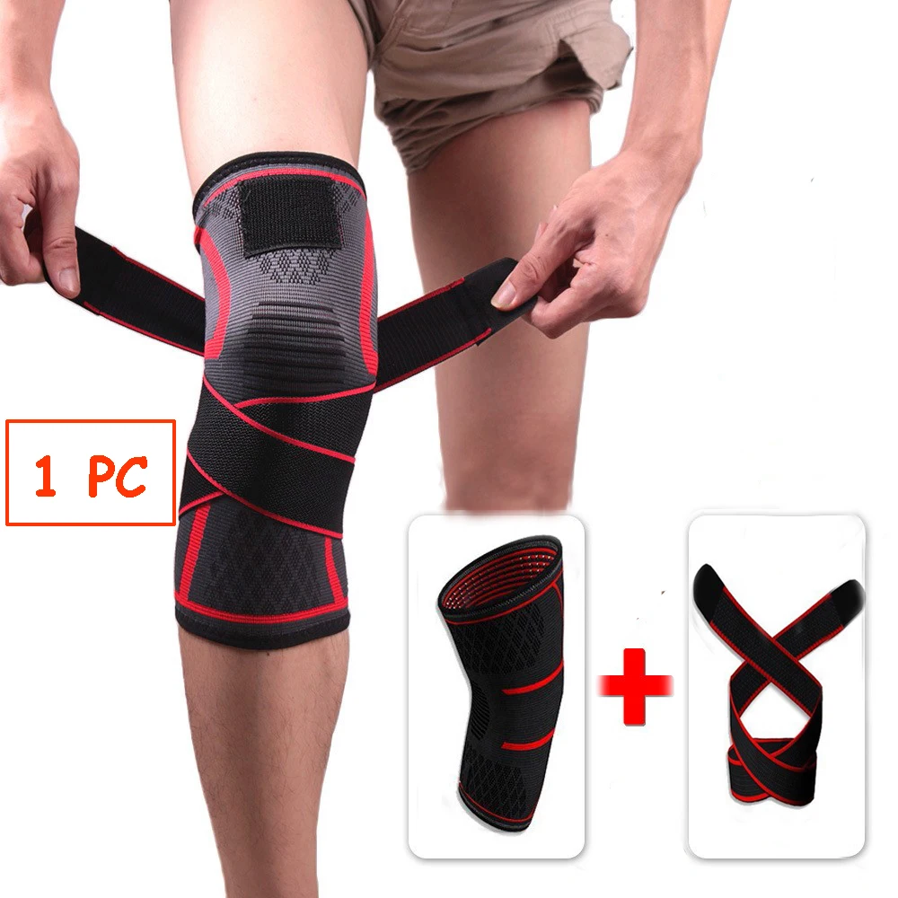 1PC Black Спортивная поддержка колена Регулируемые Наколенники Фитнес Спортивный коленный протектор Бандаж с ремешком для баскетбола Футбол Бег - Цвет: 1PC Black