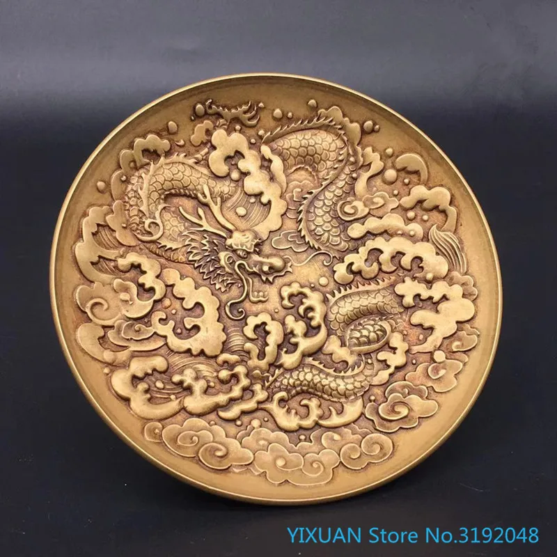 Dragon flying phoenix dancing pure copper plate Xianglong engraved table top dragon ornament | Дом и сад