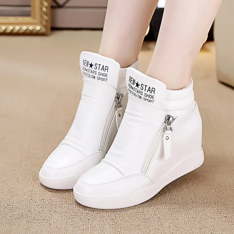 SWYIVY Hided Wedge Sneakers Woman High Top 2019 Spring Autumn Female Casual White Shoes Waterproof Woman Sneakers Vulcanize
