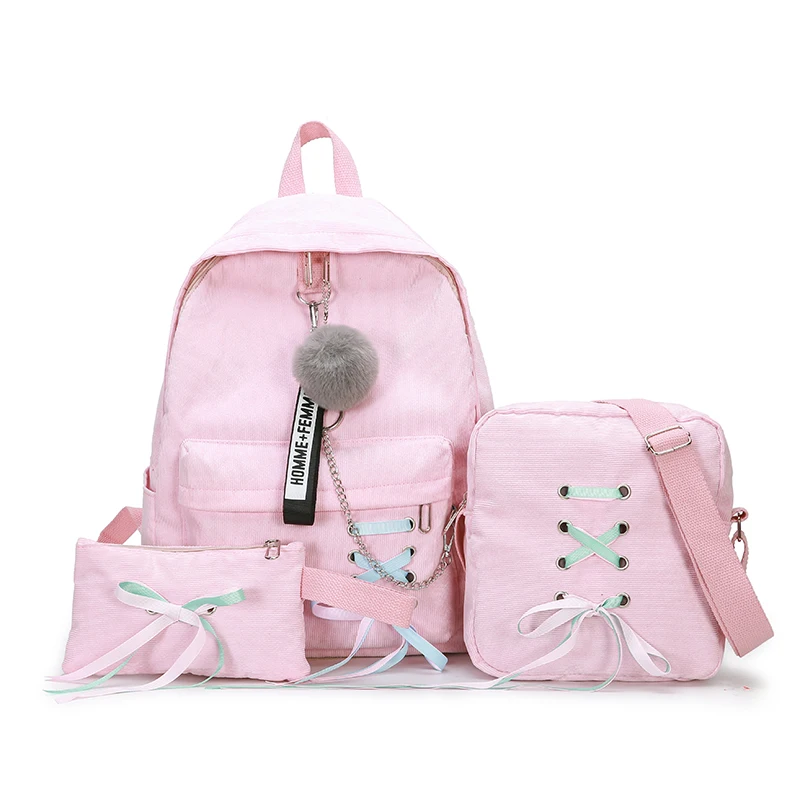Модный вельветовый женский рюкзак из трех частей, Молодежная школьная сумка для девочек, Большой Вместительный рюкзак для компьютера, женские сумки для отдыха и путешествий - Цвет: pink2