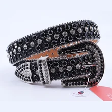 Fashion Men Silver Alloy Buckle Waist Belt With Diamonds Luxury Designer Studded Belts For Women Jeans Leather Rhinestone Belt