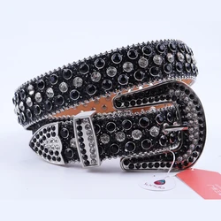Fashion Men Silver Alloy Buckle Waist Belt With Diamonds Luxury Designer Studded Belts For Women Jeans Leather Rhinestone Belt