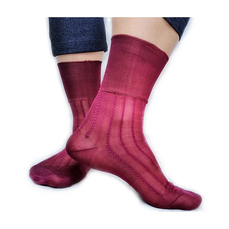 

Softy Sheer Thin Nylon Silk Mens Socks Brand See Through Striped Sexy Gay Male Socks for Collection High Quality