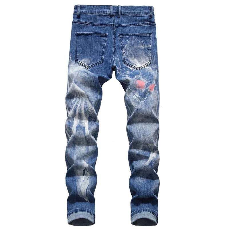 KIOVNO Men Stretch Colorful Jeans 3D Pattern Denim Trousers Streetwear Pants For Male Slim Fit Denim Trousers Hip Hop  (10)