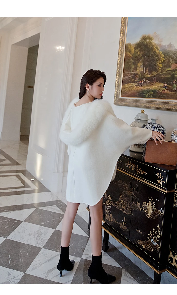 Pure Warm Real Fox Fur Decorative Womans Coat Thick Outwear New Design Wool Coat Women Popular Autumn Winter Coat Female