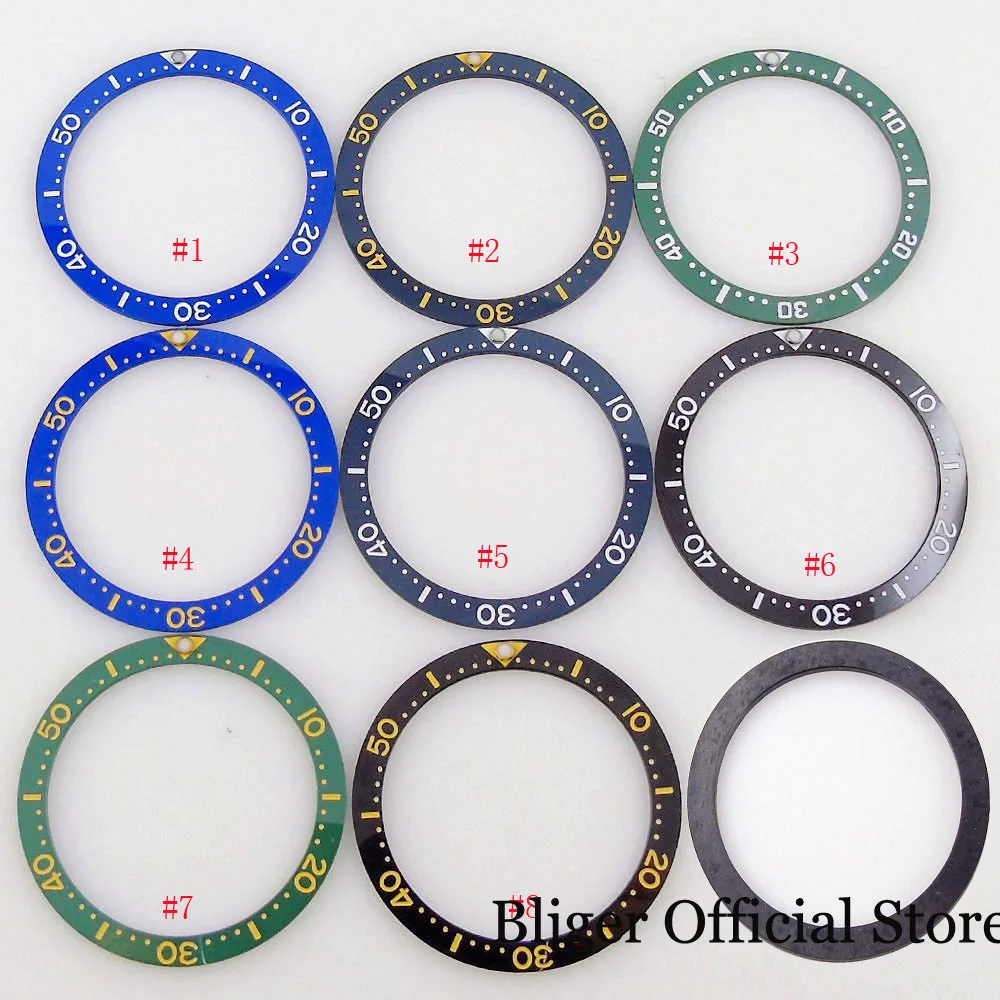 

BLIGER Blue Green Blaack 33.7MM*27.5MM Flat Watch Bezle Ring Ceramic Insert with Gold Number fit SKX Watch