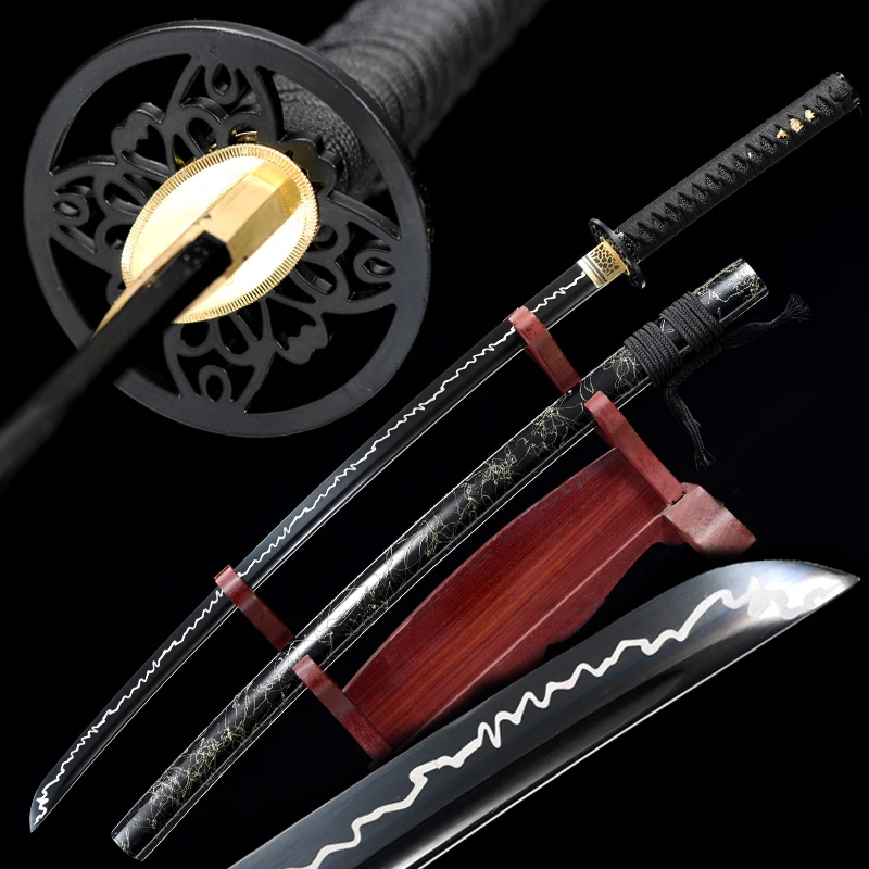 Katanas japonesas 1060 hoja de acero al carbono listo para la batalla  espadas de Guerrero Real hechas a mano Full Tang 41 pulgadas espadas negras  Catana - AliExpress