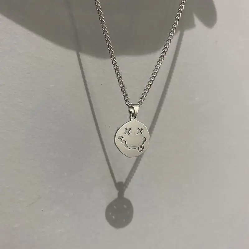 Pendant Necklaces Chain-Figure Collares Girl Jewelry Smiley Face Silver-Color Trendy